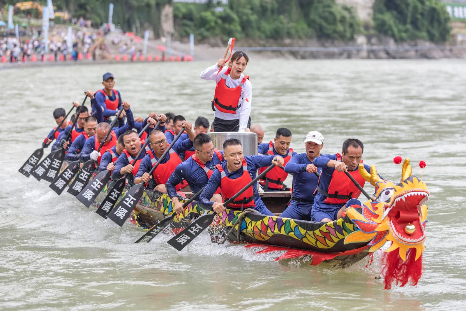 Dragon boat racing on a river in Taiwan